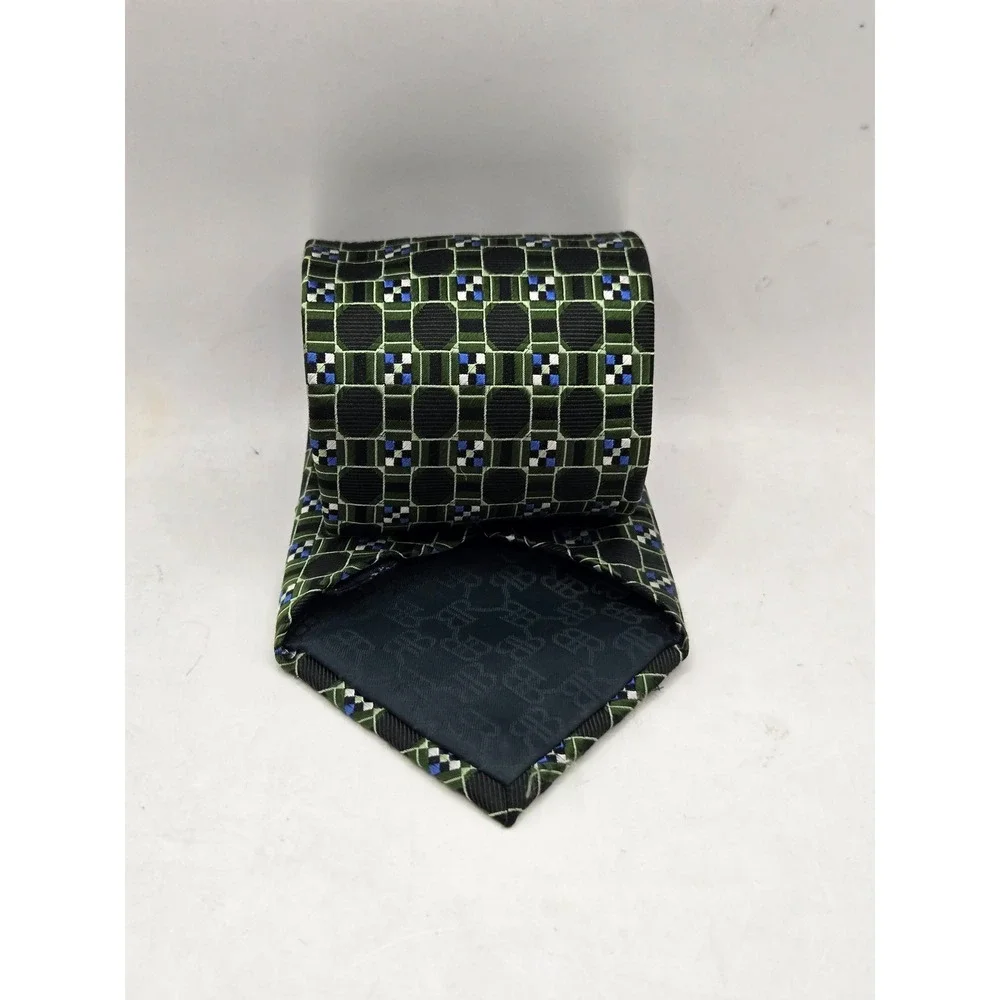 Banana Republic Necktie Mens OS Green Black Geometric Silk Made in USA Tie